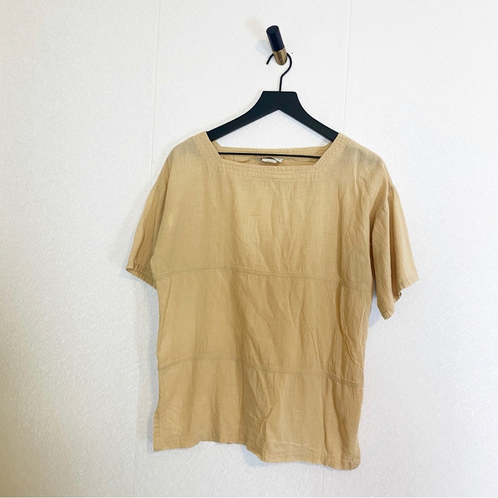 Vintage 100% Cotton Tan Nude Textured Boxy Tunic Blouse